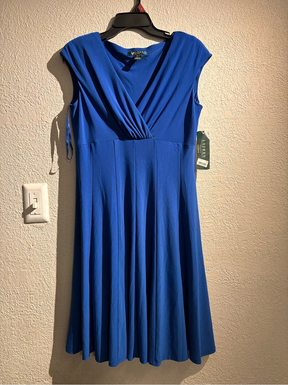 Lauren Ralph Lauren Royal Blue Faux-Wrap Fit & Flare Dress